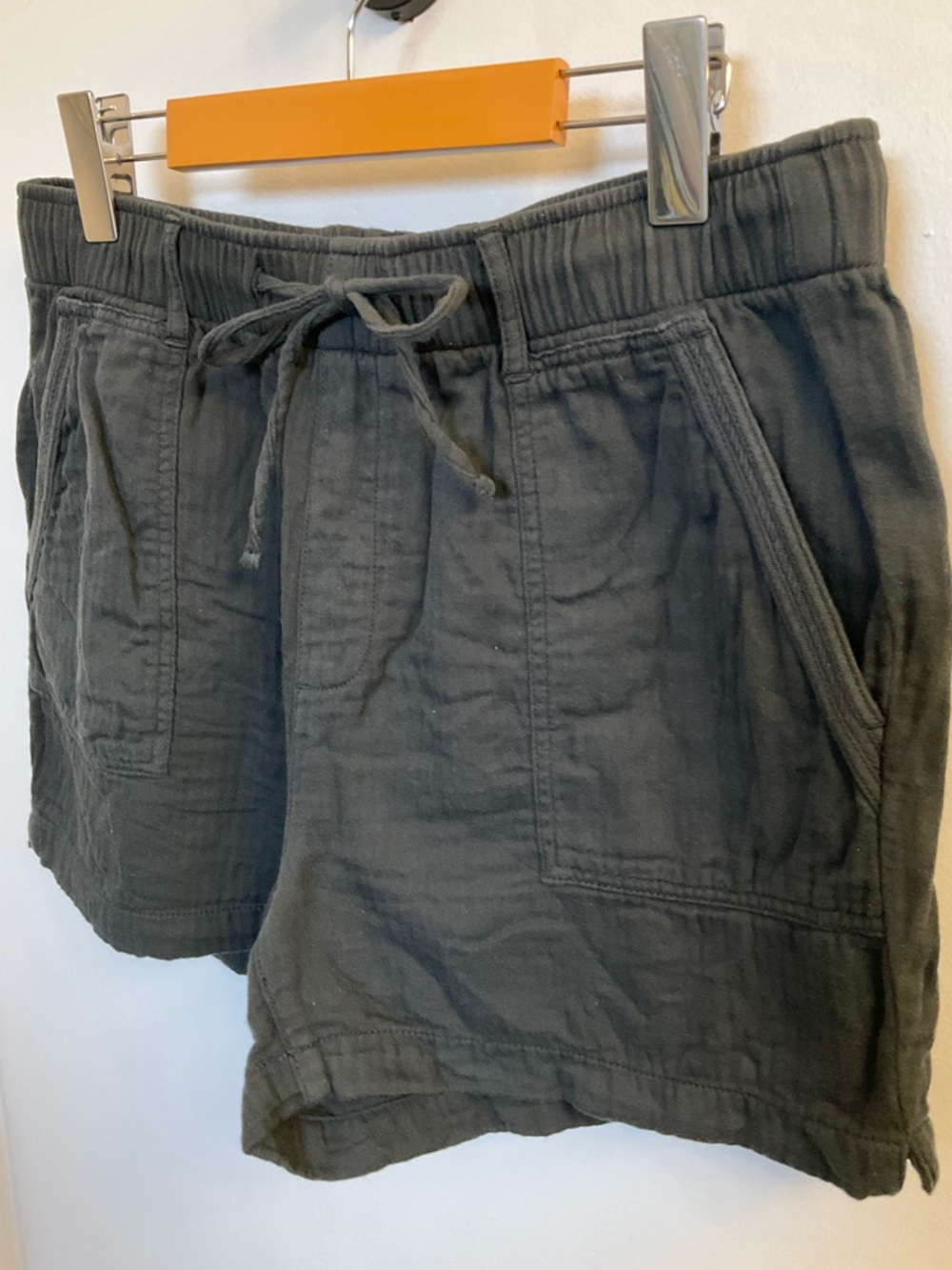 Women’s Cotton Drawstring Paper Bag Shorts with Pockets in Charcoal, Medium